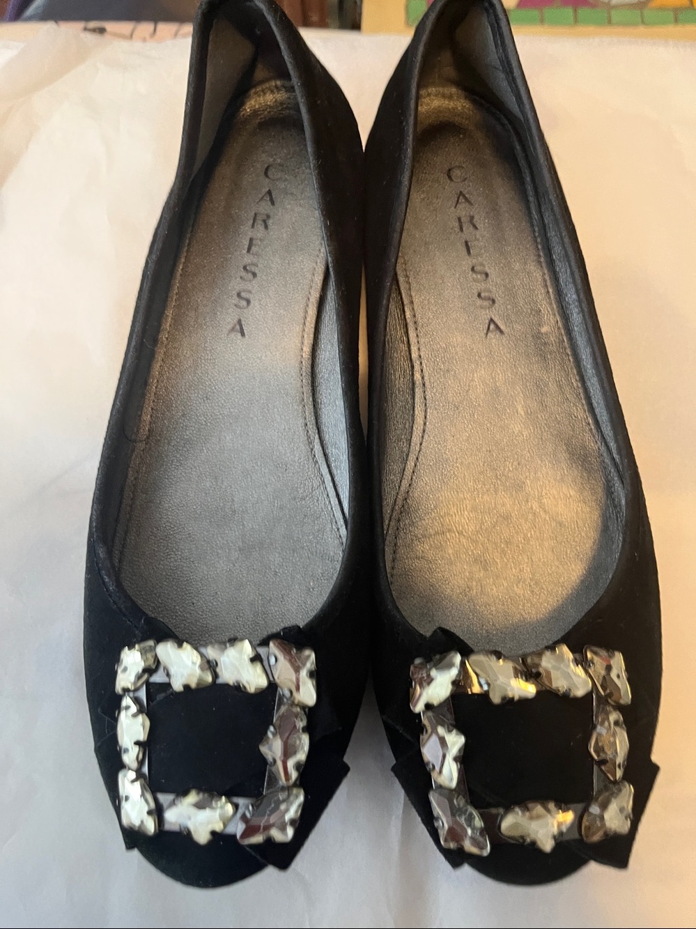 Caressa Black Suede Ballet Flats